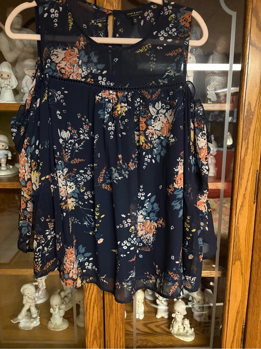 Floral Navy Cold-Shoulder Blouse